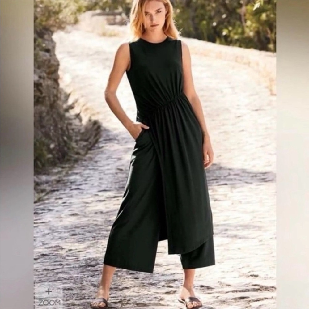 Peruvian Connection Twyla Long Black Tunic Jersey Knit Side Slit Asymmetrical